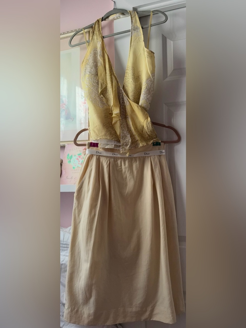 Christian Dior light yellow skirt size 8 & free BCBG top med